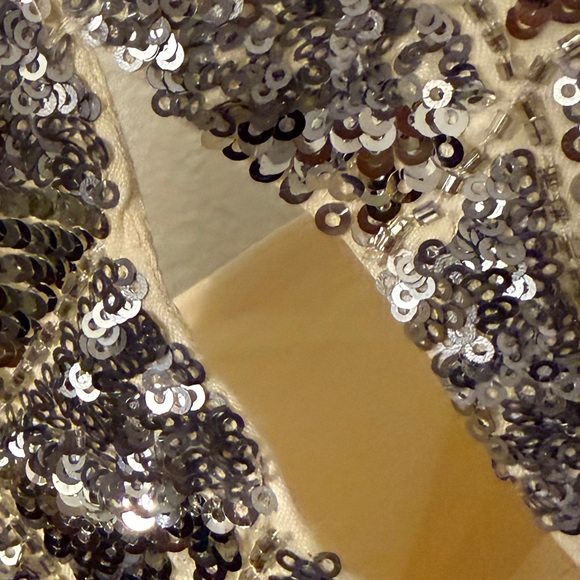 SOLD Zara Cream Satin & Silver Sequin Cutout Mini Dress Size small - Picture 3 of 4